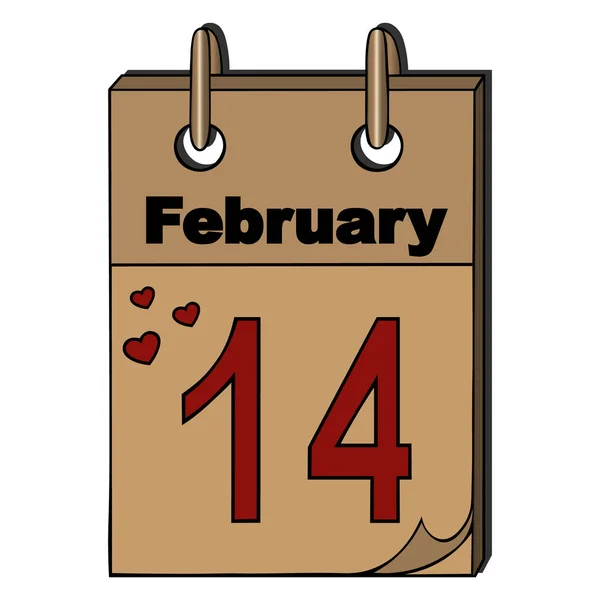 День Святого Валентина Календарь Отсечения Открыт Февраля Изолированное Прошлое Цветная — стоковый вектор