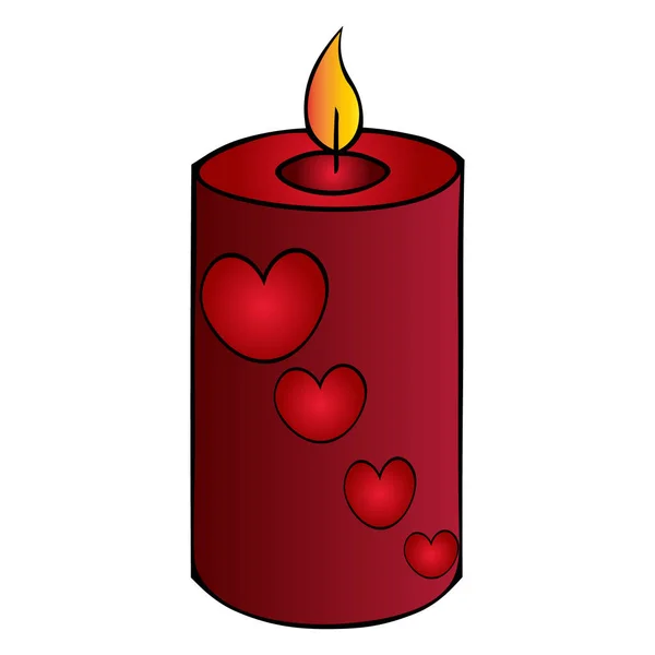 Scarlet Candle Ornament Hearts Bright Flame Relaxing Environment Colored Vector — Stock Vector