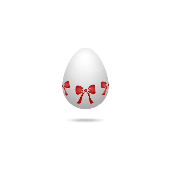 イースターエッグ 白い鶏の卵 弓の形をした飾り 影を投げなさい カラーベクトルイラスト 孤立した背景 フラットスタイル お祭り騒ぎだ ウェブデザイン 招待状 — ストックベクタ