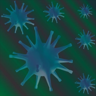 Coronavirus. Tıbbi afiş. İnsan vücudunda tehlikeli bir virüs. Renkli vektör çizimi. İzole edilmiş yeşil ve kırmızı arka plan. Koronavirüs enfeksiyonu COVID-19 salgını. Zatürreenin nedensel etkeni. Bakteri, mikrop. Web tasarımı, poster.