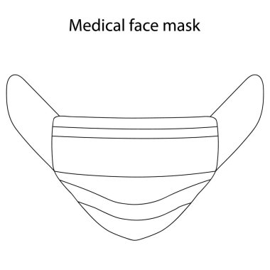 Maske çizimi. Tıbbi yüz maskesi. Koronavirüs enfeksiyonuna karşı kişisel koruyucu ekipman COVID19. Vektör çizimi. İzole edilmiş bir arkaplanda özet geç. Doodle tarzı. Çocuklar için boyama kitabı. Tıbbi konular. Eğitim edebiyatı için fikir.
