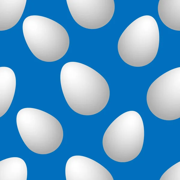 イースターエッグ 鶏の卵は白い ベクトルパターンを繰り返します 隔離された青の背景 フラットスタイル シームレスなお祝いの飾り 卵からイースターの背景 明るいイースター ブリトル シェル — ストックベクタ