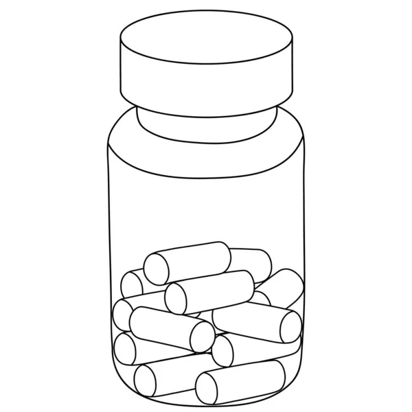 一瓶药丸 矢量图解 医生开的药 用于治疗该病的胶囊 在一个孤立的背景下进行的游览 儿童彩色书 一罐维生素 一个有药的管子医疗概念 — 图库矢量图片