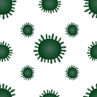 Koronavirüs pürüzsüz desen, yeşil renkli bakteri. İzole edilmiş arka plan. Vektör soyutlaması. COVID-19. Tıbbi bir makale tasarımı fikri, eğitim edebiyatı, kapak. Sonsuz süs. Coronavirüs salgını enfeksiyonu covid-19.Virüs