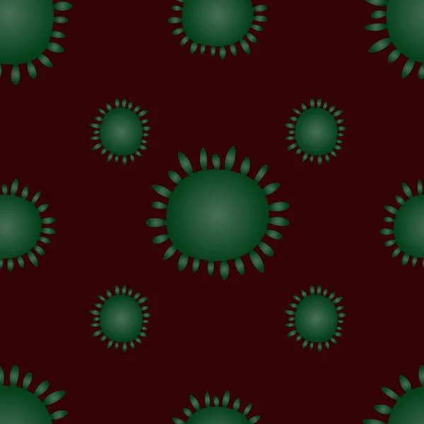Patrón Inconsútil Del Virus Bacteria Color Verde Sobre Fondo Escarlata — Vector de stock