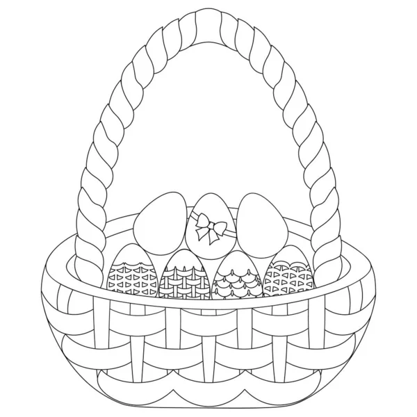 Easter Basket Eggs Vector Illustration Outline Isolated Background Coloring Book — Stock Vector