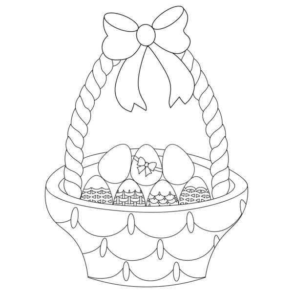 Easter Basket Eggs Vector Illustration Outline Isolated Background Coloring Book — Wektor stockowy