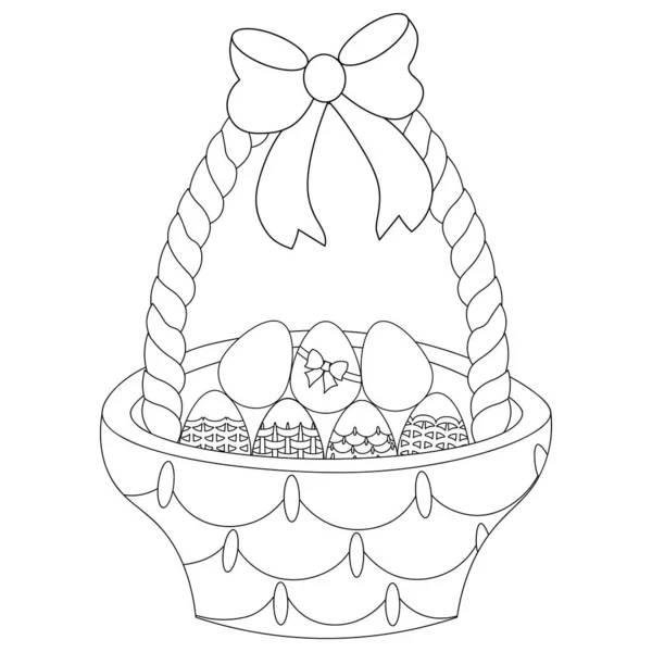 Easter Basket Eggs Vector Illustration Outline Isolated Background Coloring Book — Vector de stock