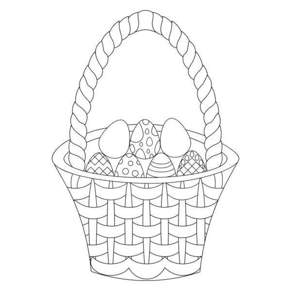 Easter Basket Eggs Vector Illustration Outline Isolated Background Coloring Book — Image vectorielle
