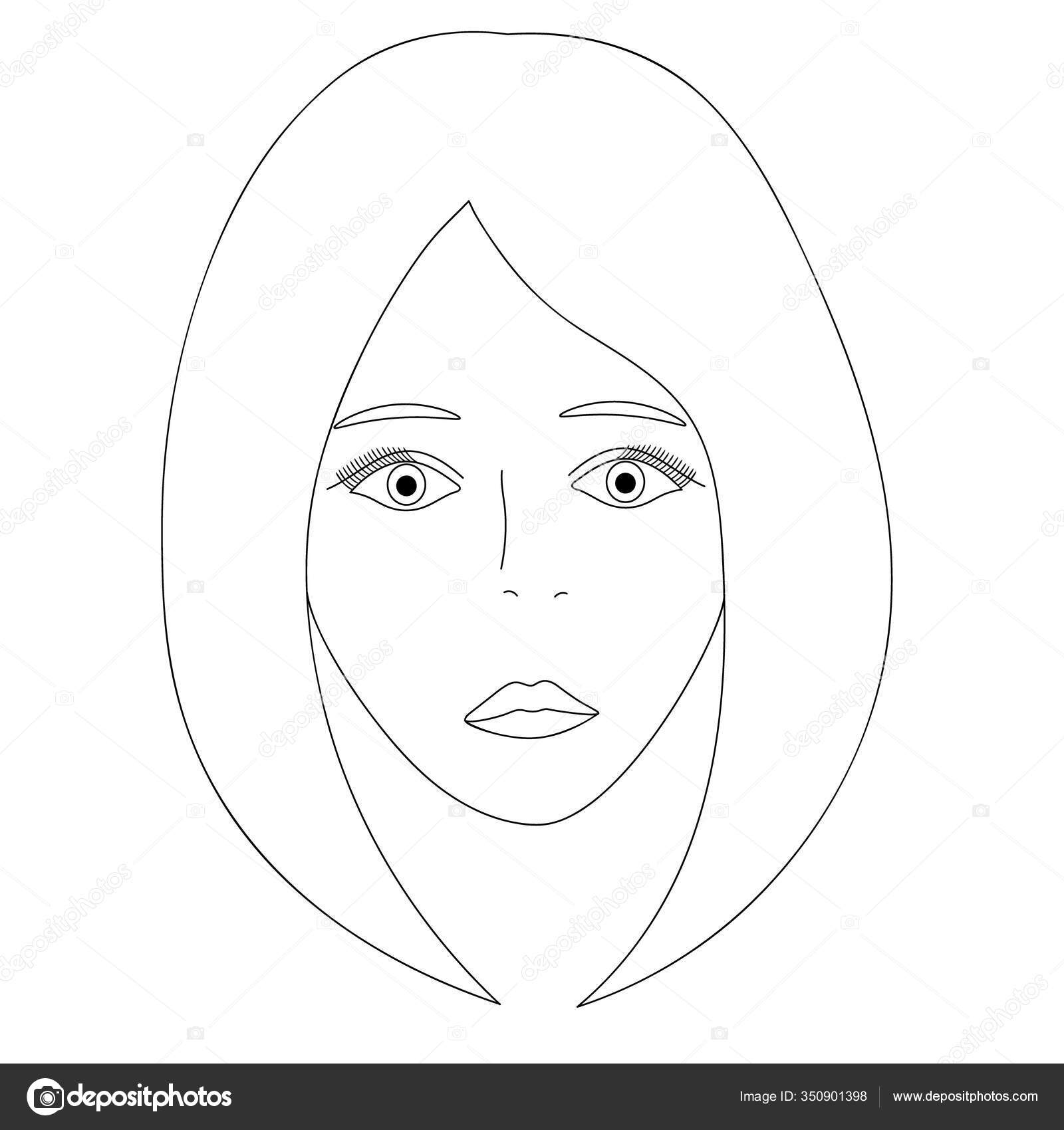 女の子の顔のベクトルイラスト フルフェイス 長いまつげ ふわふわの唇 古典的な髪型 孤立した背景の上に顔 子供と大人のためのぬり絵 ウェブデザインのアイデア 寄席風 ストックベクター C Gebbimur