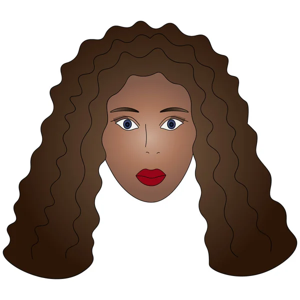 Illustration Vectorielle Couleur Visage Une Fille Afro Américaine Plein Visage — Image vectorielle