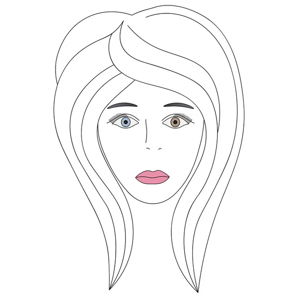 Illustration Vectorielle Visage Une Fille Avec Hétérochromie Œil Est Bleu — Image vectorielle