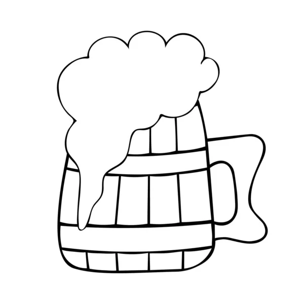 Μπύρα Ξύλινη Κούπα Σκίτσο Φρέσκο Αφρώδες Ποτό Εικονογράφηση Διανύσματος Περίγραμμα — Διανυσματικό Αρχείο