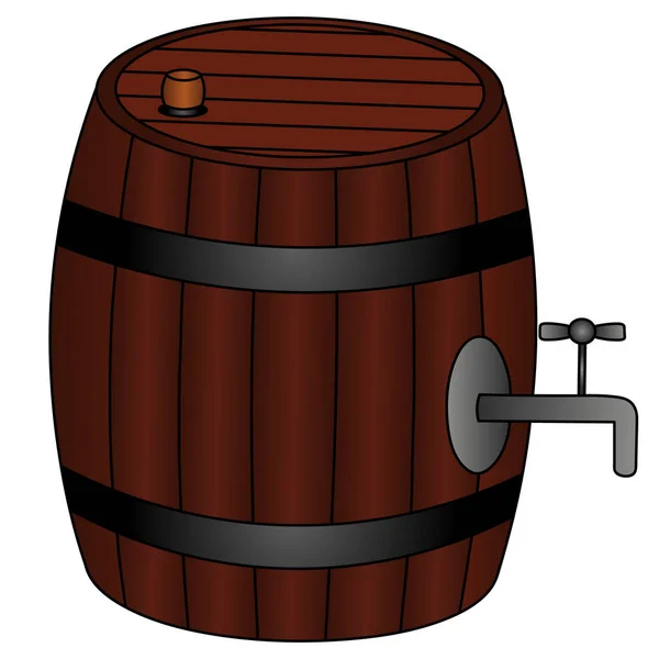 木製の樽だ ビールの樽 新鮮な泡立ち飲料 カラーベクトルイラスト 孤立した背景 聖パトリックの日 飲み物を注ぐためのタップが容器から出てきます 樽はコルクで閉じられます ウェブデザインのアイデア 漫画風 — ストックベクタ