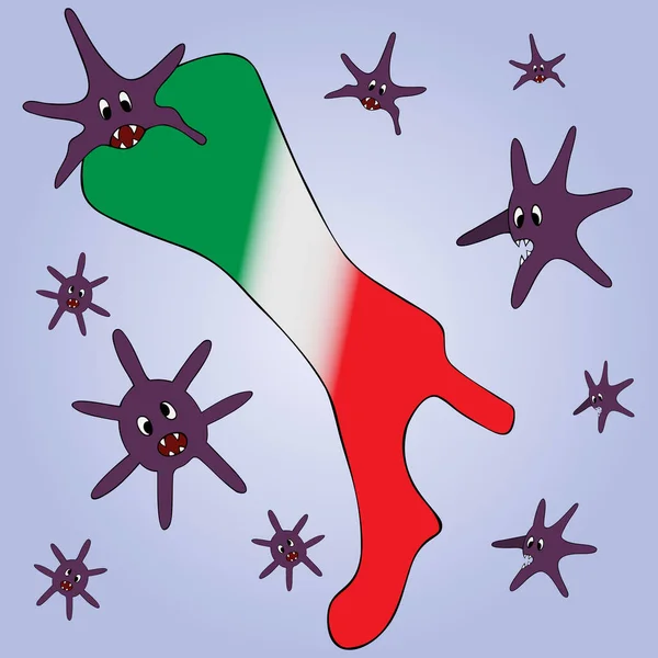 Farbvektorillustration Des Italienischen Schmerzes Blitzausbreitung Der Coronavirus Infektion Covid Vereinzelt — Stockvektor