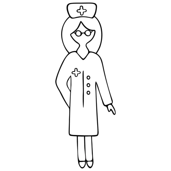 Enfermera Doctora Gorra Con Una Cruz Gafas Estrictas Ilustración Vectorial — Vector de stock
