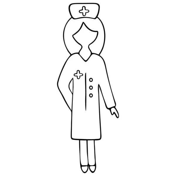 Enfermera Doctora Con Gorra Cruz Bata Blanca Ilustración Vectorial Profesional — Vector de stock