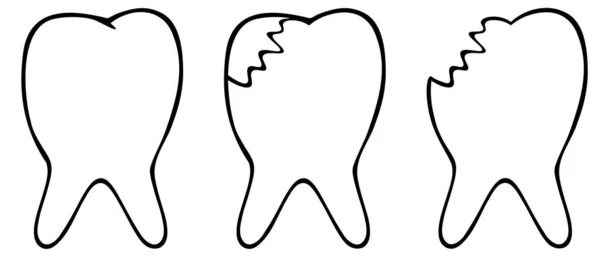 Δόντια Είναι Υγιή Ραγισμένα Και Σπασμένα Σύνολο Διανυσματικών Εικονιδίων Περιγράμματος — Διανυσματικό Αρχείο