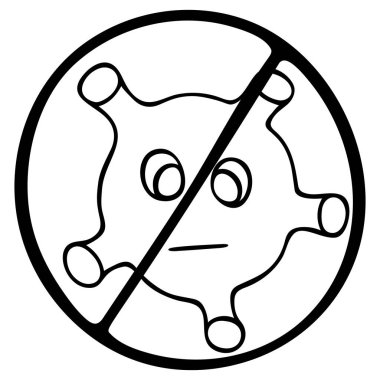 Virüsün girmesine izin verilmiyor. Kes şunu! Bakteri, mikrop, patojen. Vektör. Coronavirus. Tecrit edilmiş bir arka plan. Tıbbi konular. Tehlikeli bir COVID-19 salgını. Çizim.