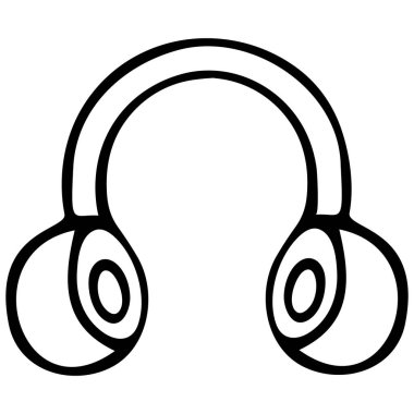 Kulaklıklar tam boy. Bilgisayar, video oyunları, kayıt stüdyoları için kablosuz cihaz. Vektör çizimi. Tecrit edilmiş bir arka plan. Doodle tarzı. Robot resim. Simge.