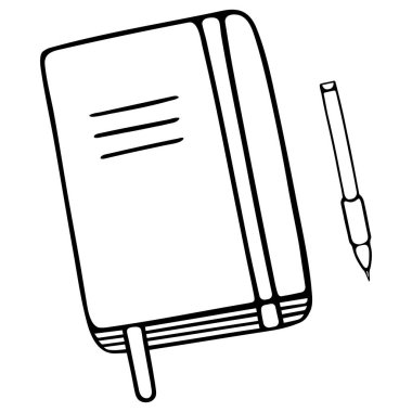 Kişisel günlük ve tükenmez kalem. Robot resim. Notlar için not. Kapalı. Günlük. Günlük notlar için not defteri. İzole edilmiş bir arkaplanda özet geç. Doodle tarzı. Yapılacaklar listesi için bir defter. İş yapıyorum. Kırtasiye kitabı. Web tasarımı.