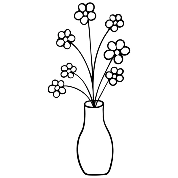 Květiny Váze Kytice Skica Vektorová Ilustrace Design Interiéru Rostlinami Obrys — Stockový vektor