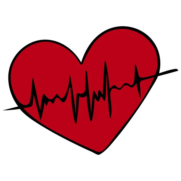 有脉搏的心脏心脏科 动脉脉动的评估 矢量图解 红色的符号在孤立的白色背景上 卡通风格 检查病人的身体一个重要的生物过程 爱情的象征健康主题 — 图库矢量图片