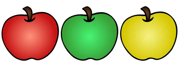 Pomme Fruits Frais Juteux Trois Couleurs Rouge Vert Jaune Ensemble — Image vectorielle
