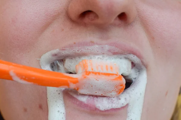 Toothpaste Brush Man Brushing His Teeth — Stock Photo, Image
