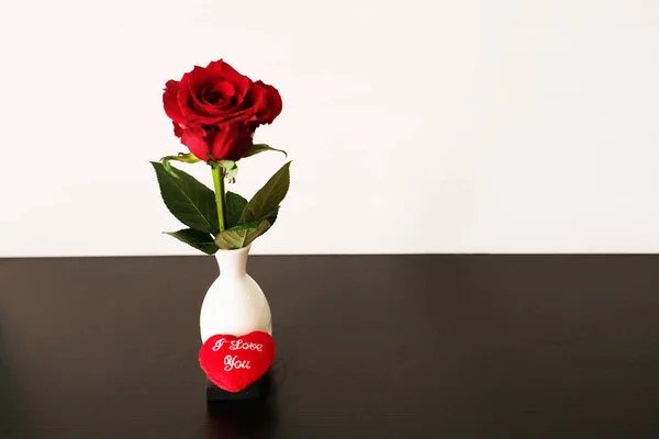 Single Red Rose Heart White Background — 스톡 사진