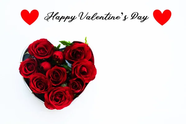 Happy Valentine Day Red Roses Heart Form — 스톡 사진