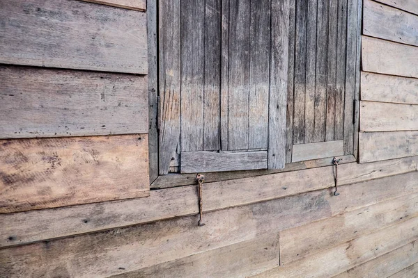 The external wood window and wall of a vintage wood house Stock Image