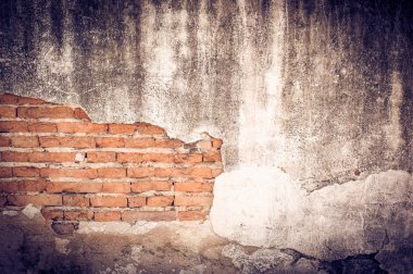 Beton vintage tuğla duvar arka plan, eski kirli kırık