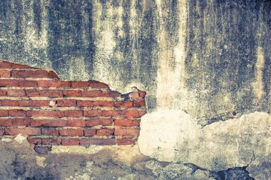 Beton vintage tuğla duvar arka plan, eski kirli kırık