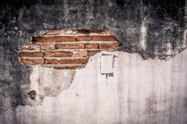 Beton vintage tuğla duvar arka plan, eski kirli kırık