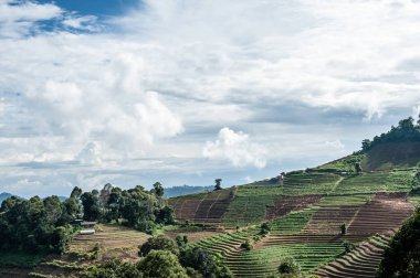 Güzel mavi gökyüzü ve hill Dağı'nda Mon Cham (Mon Jam), Tayland