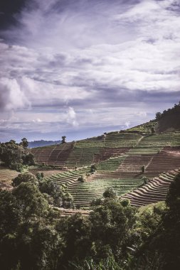 Güzel mavi gökyüzü ve hill Dağı'nda Mon Cham (Mon Jam), Tayland