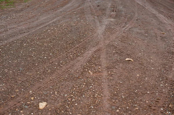 未舗装の道路上の農業で使用されている装輪車の痕跡 — ストック写真