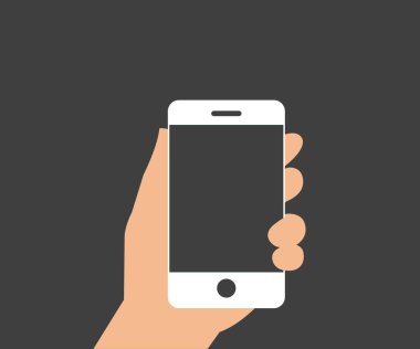 Düz tasarım tarzında cep telefonuyla el ele tutuşmak, logo vektör çizimi