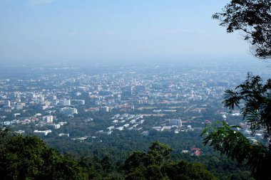 Dağın tepesindeki ağaç gün batımında gökyüzü bulutlu güneş manzarası manzaralı şehir manzaralı