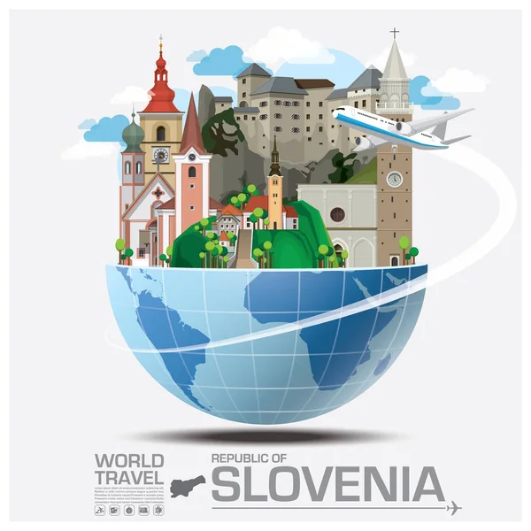 斯洛文尼亚共和国地标环球旅行，旅程 Infograp 免版税图库矢量图片