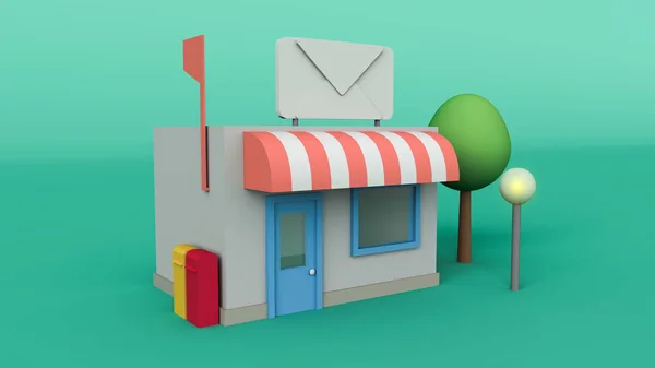 Bureau de poste et bureau de poste lumière arbre et toit 3d RENDER shop — Photo