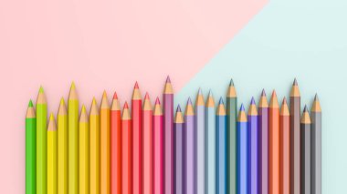 3D Illustration. Beyaz arka planda izole edilmiş renkli kalemler.