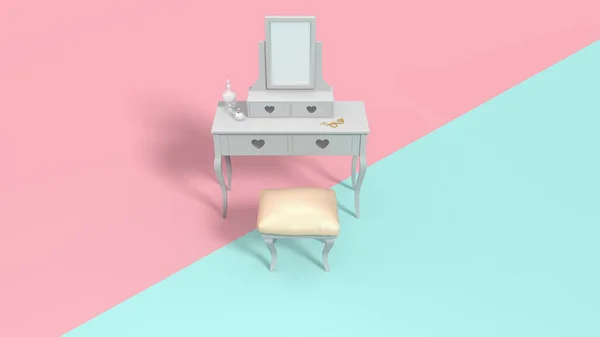 White Dressing Tabel Met Chair Twee Color Background Rendering — Stockfoto