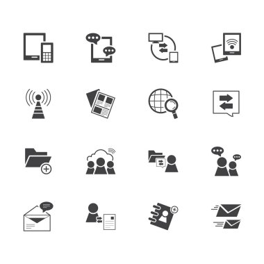 Beyaz arka plan üzerinde ayarla iletişim öğesi vektör simgesi