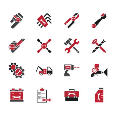 Araba mühendislik toos vecter simgesi beyaz arka plan üzerinde seti