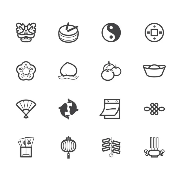 Año nuevo chino elemento icono negro conjunto sobre fondo blanco — Archivo Imágenes Vectoriales