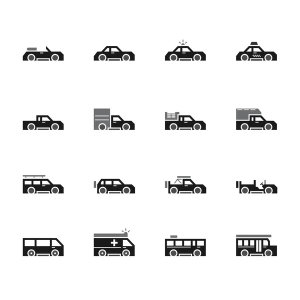 Cars vecter black icon set on white background — Stock Vector