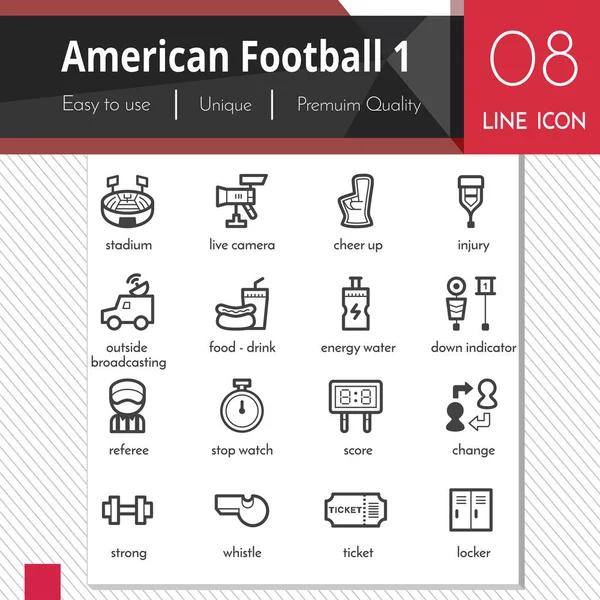 Американський футбол спортивні елементи векторний набір чорний іконок 1 на білому тлі. Преміум якості контуру символ колекції. Обведення векторний логотип концепція, веб-графіки. — стоковий вектор