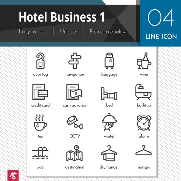 A Hotel üzleti elemek 1 fekete vektoros ikonok meg fehér háttér. Prémium minőségű tagolási szimbólum gyűjtemény. Stroke vektor logo fogalom, web grafika. — Stock Vector